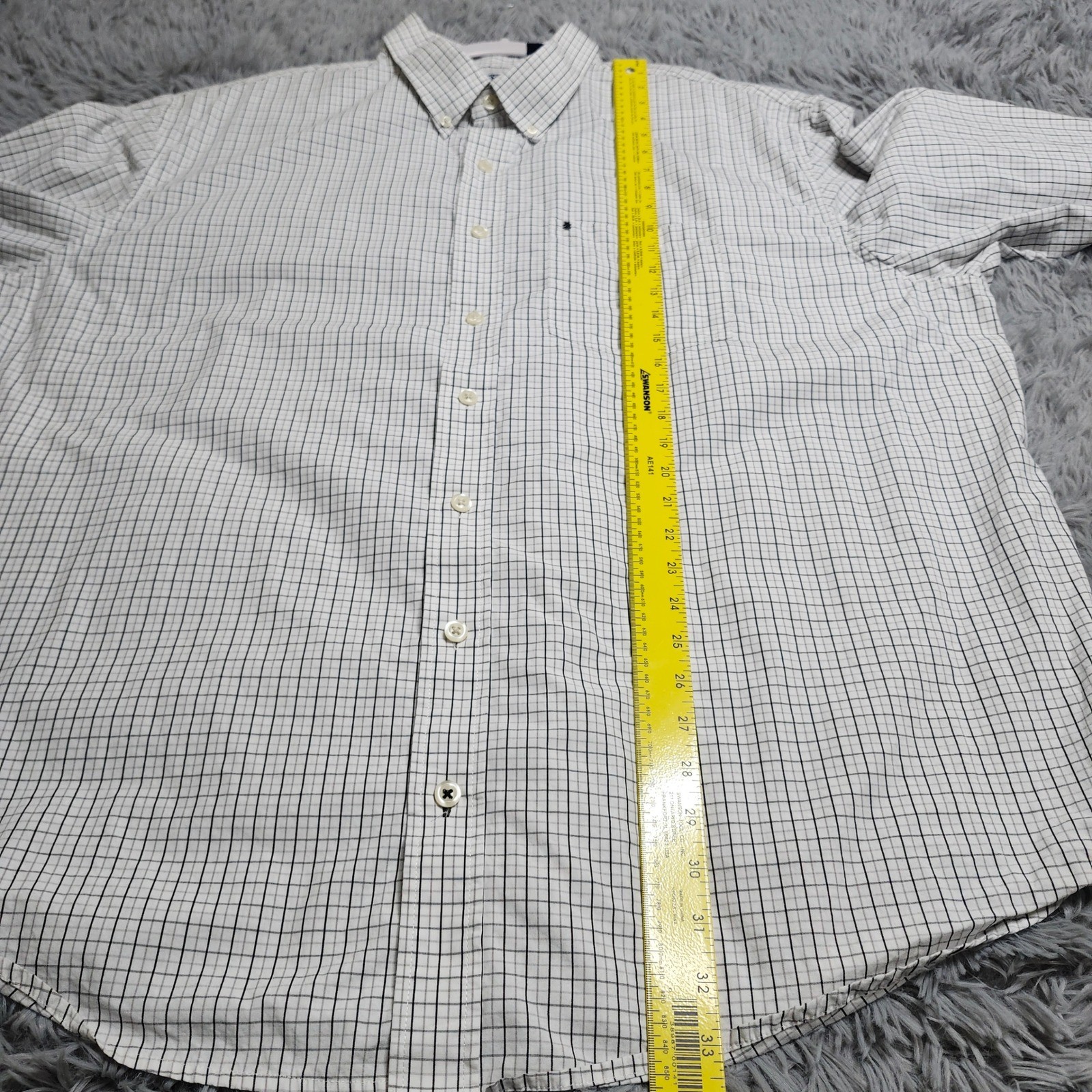 IZOD Button Down Shirt Mens 3XL White Black Gray Check Grid Cotton Long Sleeve