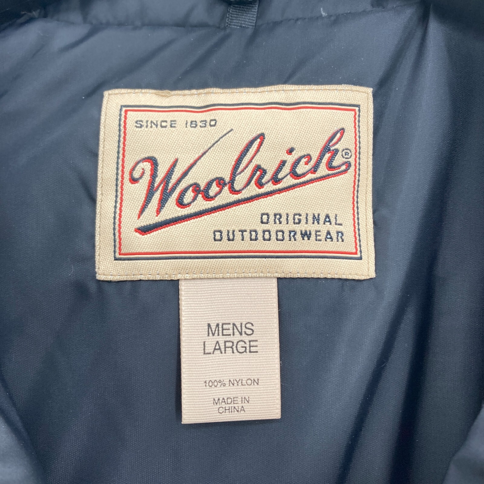 Woolrich Goose Down Puffer Vest Mens Large Earth Green Full Zip Pockets Camp