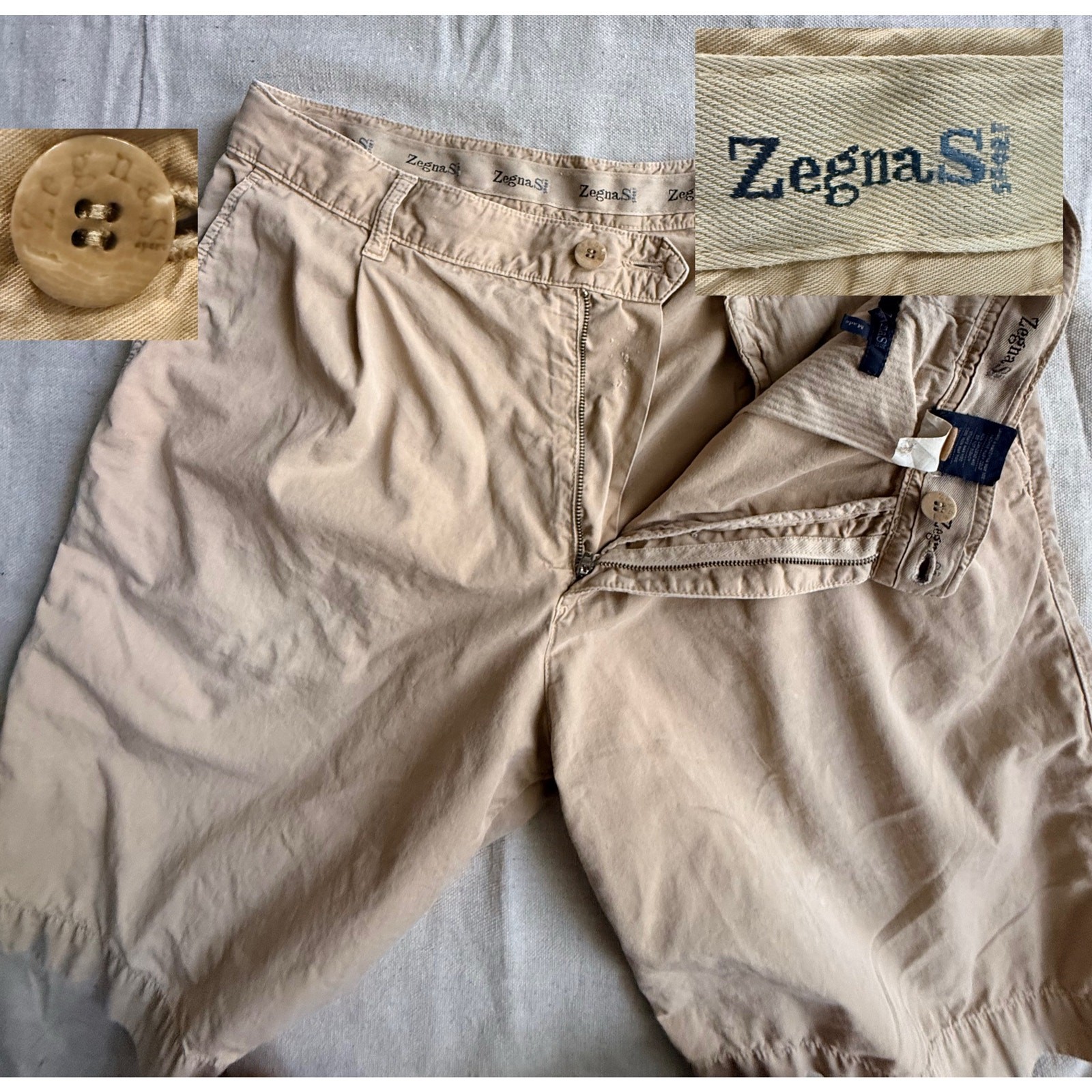 Ermenegildo Zegna Sport Khaki Chino Shorts Made in Italy IT 52 US 36 Cotton