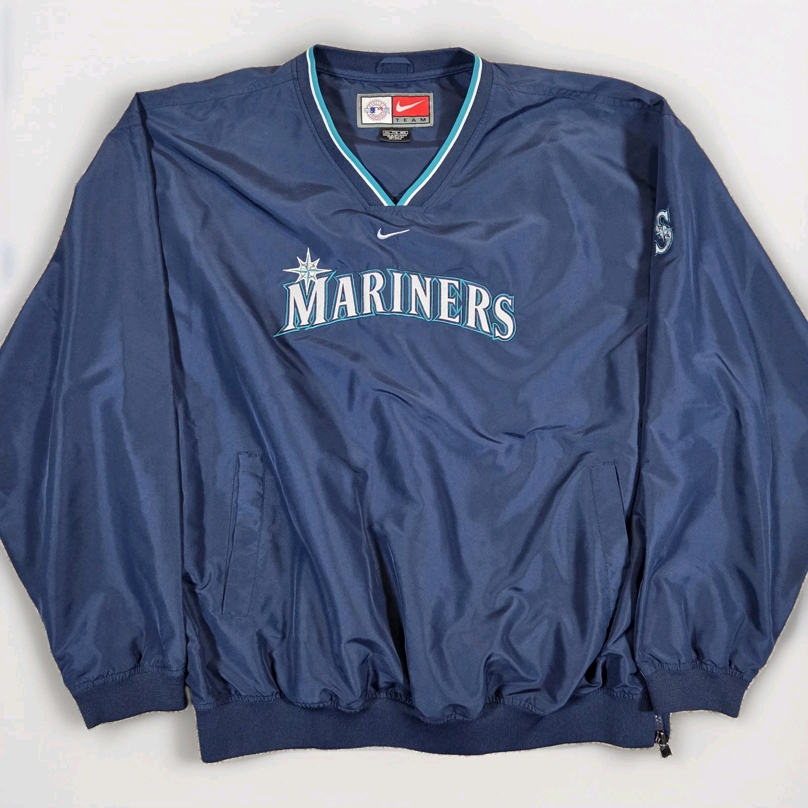 Vintage Y2K Nike Seattle Mariners V-Neck Pullover Windbreaker Side Zip Size XXL