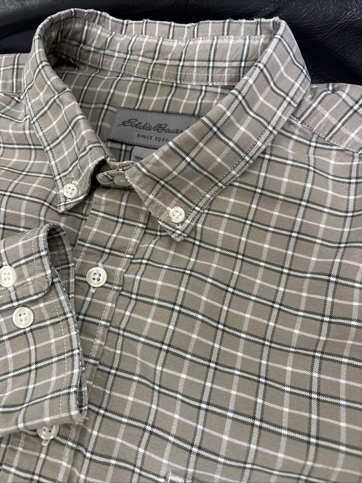 Eddie Bauer Heavy Cotton 100% Baumwolle 1 Pocket Button Up Beige Plaid Men’s XL