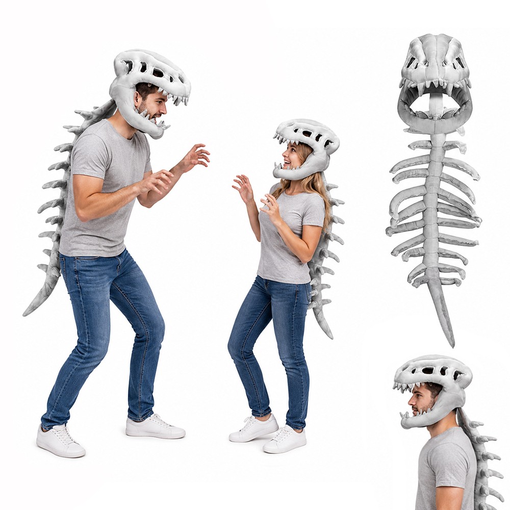 Dinosaur Skeleton Costume for Kids Halloween Cozy Plush 3D Dino Toy Skull Spine