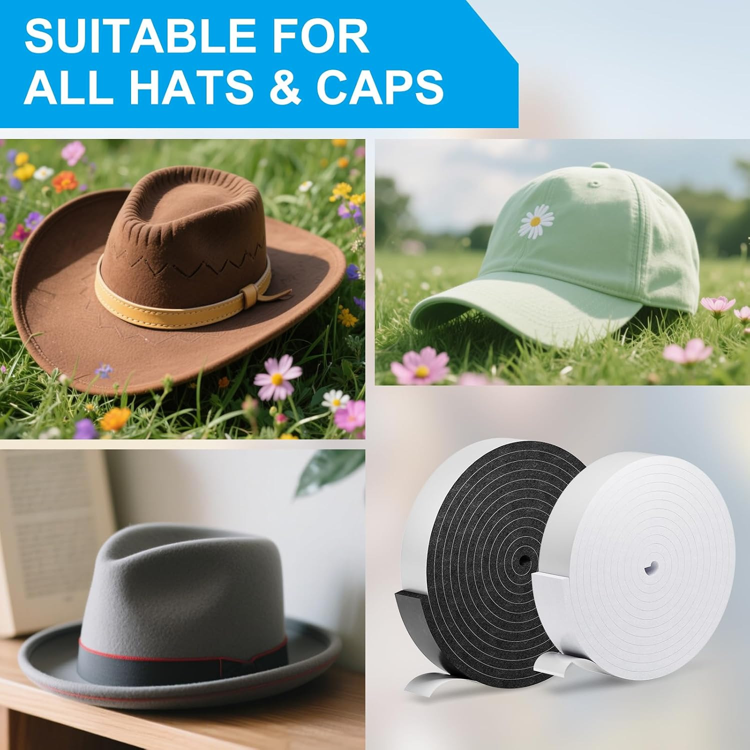 2 Pack Hat Size Reducer Tape Roll 80″, Hat Inserts to Make Fit Comfort, Fitted H