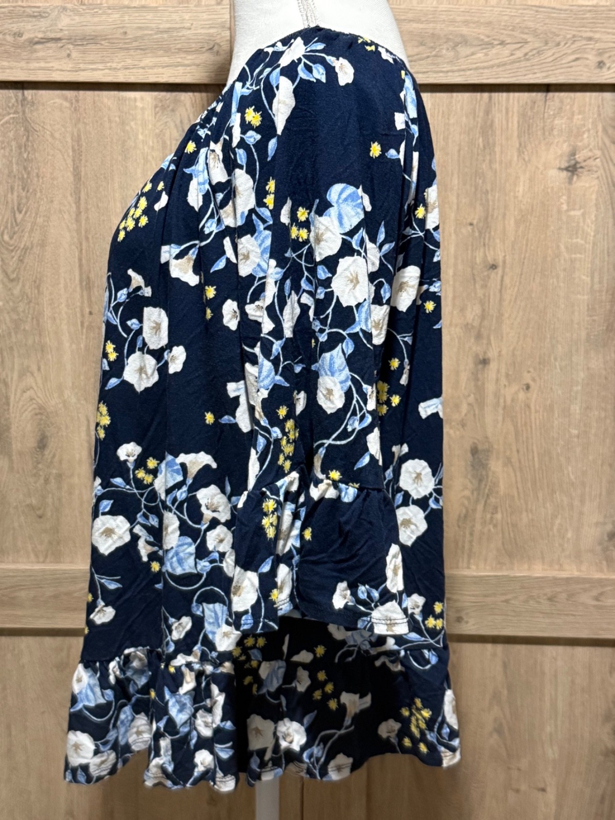 Style & Co XL Womens Top Blue Floral Design Scoop Neck 3/4 Flutter Sleeves