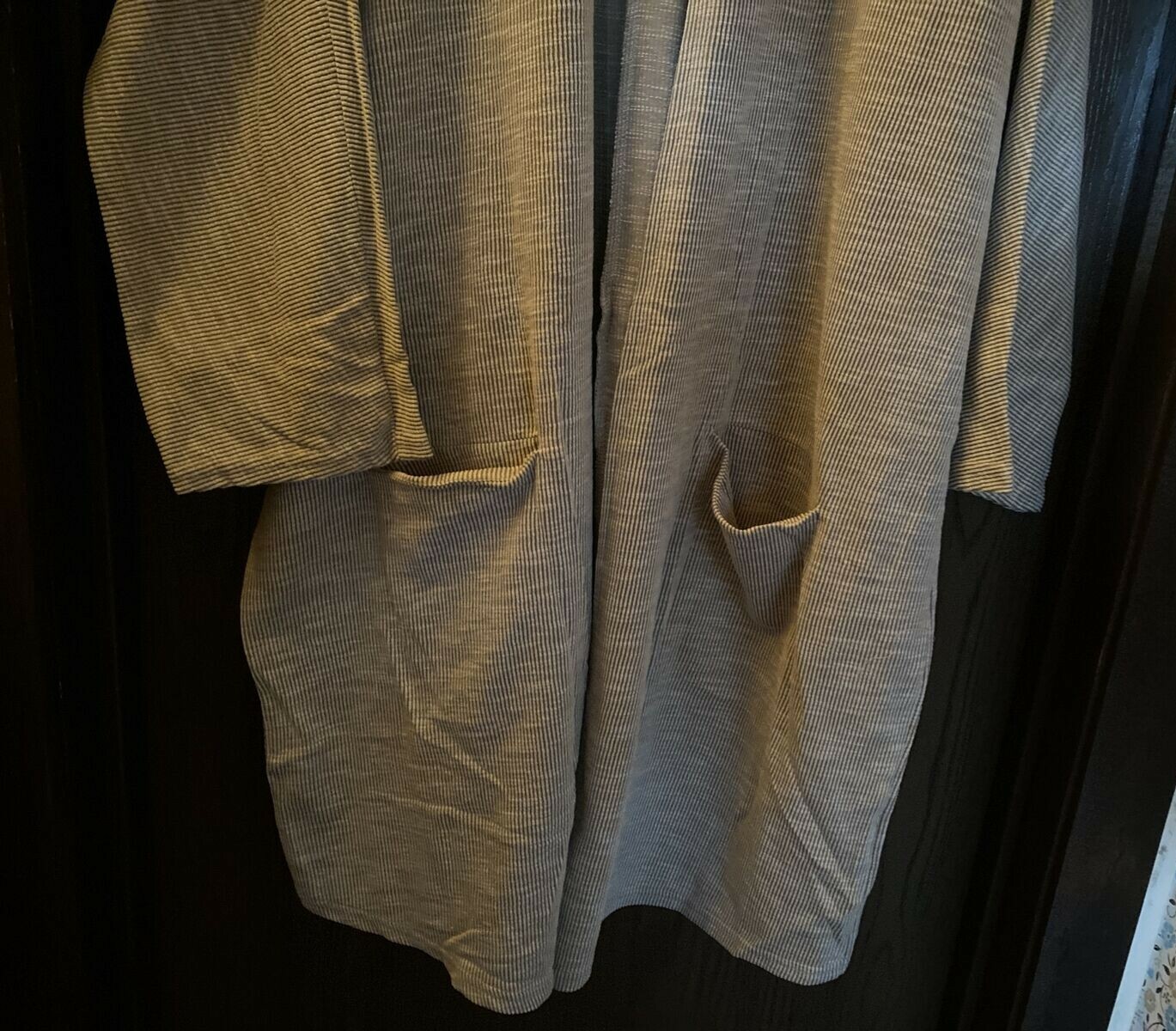 Donni Gray Beige Vertical Striped Sandwash Cardigan Sweater Jacket One Size NWT
