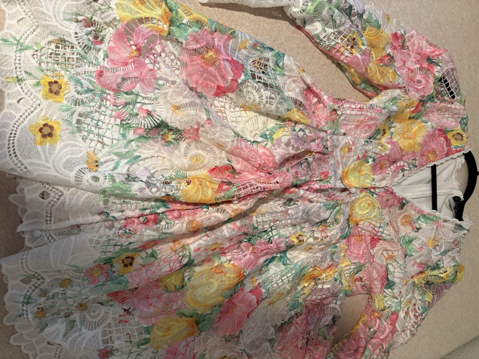 Dalia MacPhee Women’s L Pencil Long Floral Lace Dress Zip Scalloped White Pink