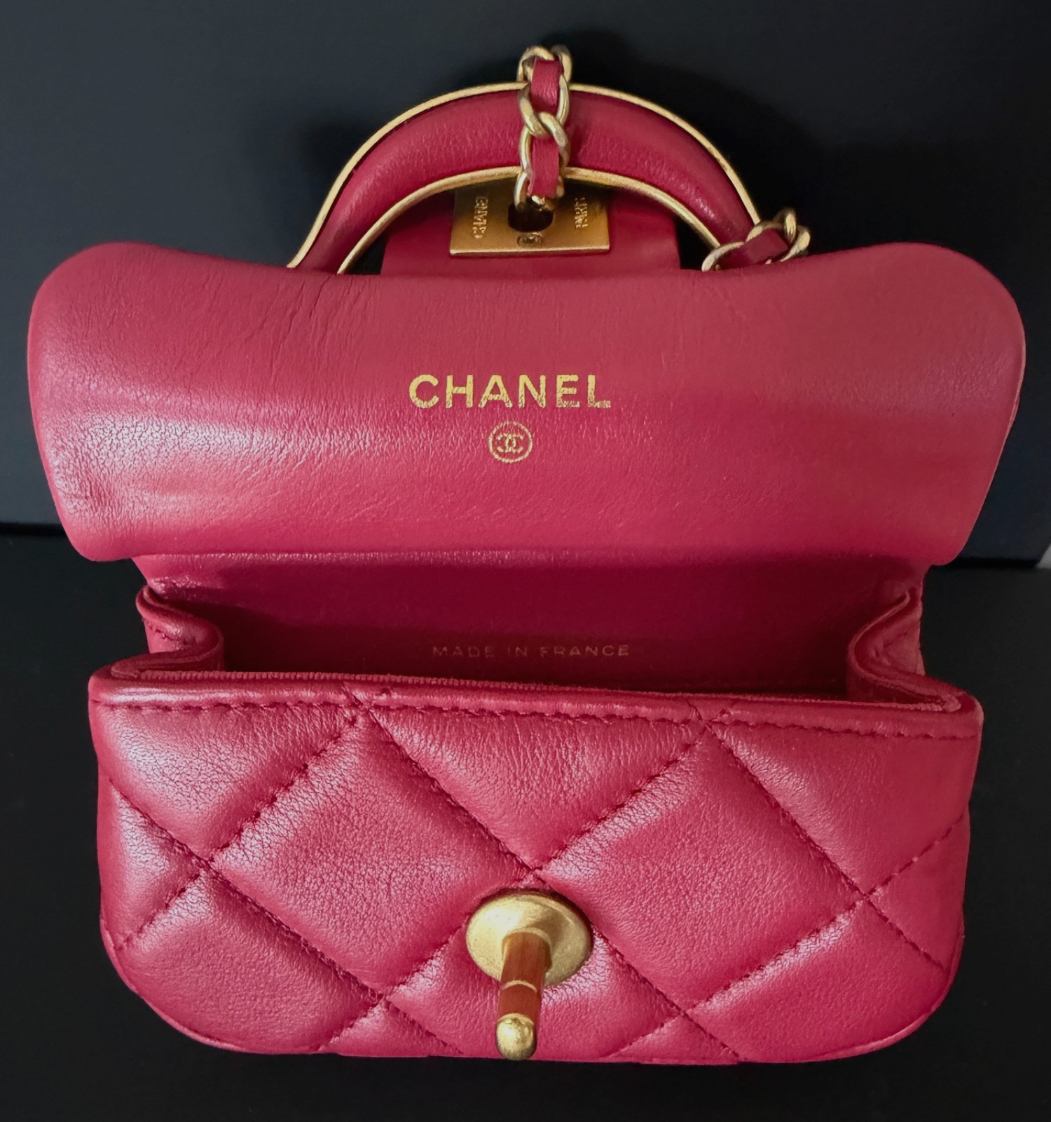 CHANEL FLAP CARD HOLDER WITH CHAIN PINK QUILTED CALFSKIN GOLD HARDWARE, 2021