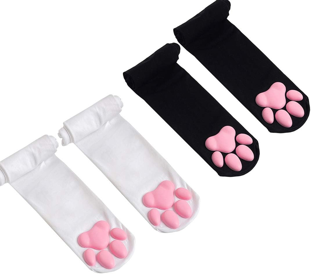 Cat Paw Thigh High Socks Golves, Cute Soft 3D Toe Beans Socks Mittens Kitten Cla