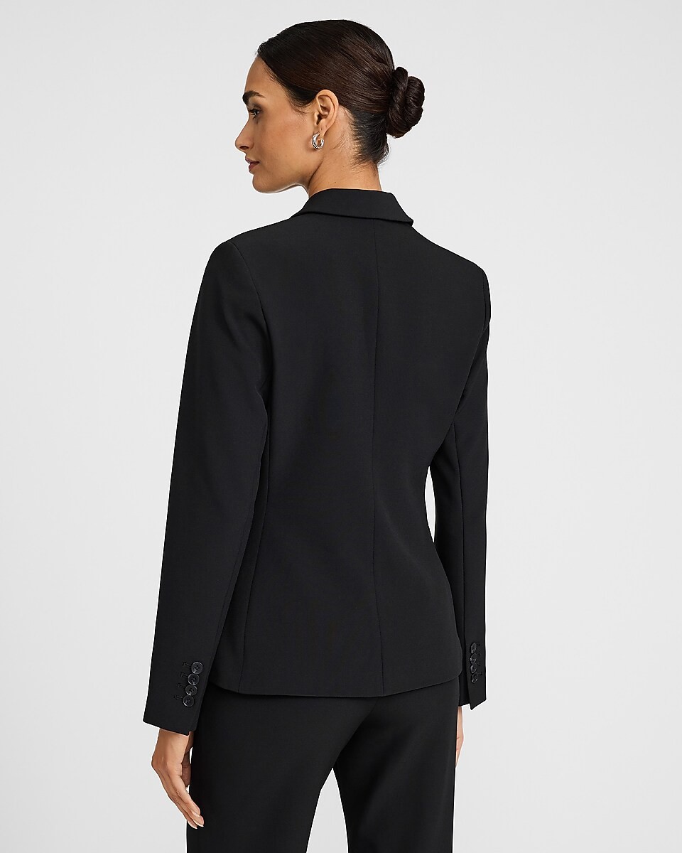 NEW EXPRESS $148 BLACK EDITOR STUDIO STRETCH TWILL FITTED ONE BUTTON BLAZER XS