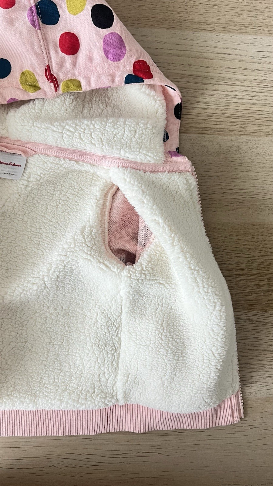 Hanna Andersson Baby Sherpa Lined Hoodie Pink Polka Dot 12-18 Months 75 cm