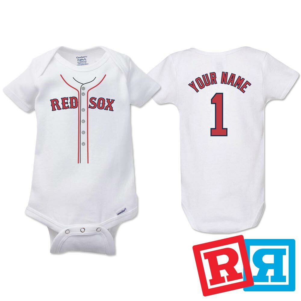 Personalized Boston Red Sox Gerber Baby Onesie® Cotton White Custom Bodysuit