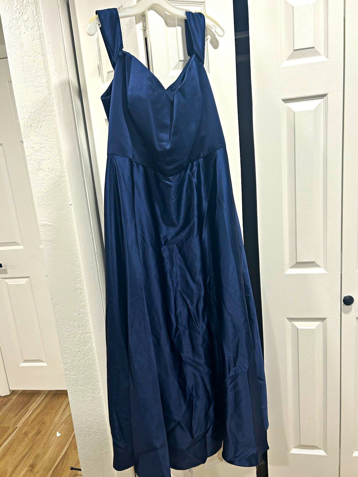 Celebrate Blue Satin A-Line Long Dress Sweetheart Neckline Sleeveless Plus 24