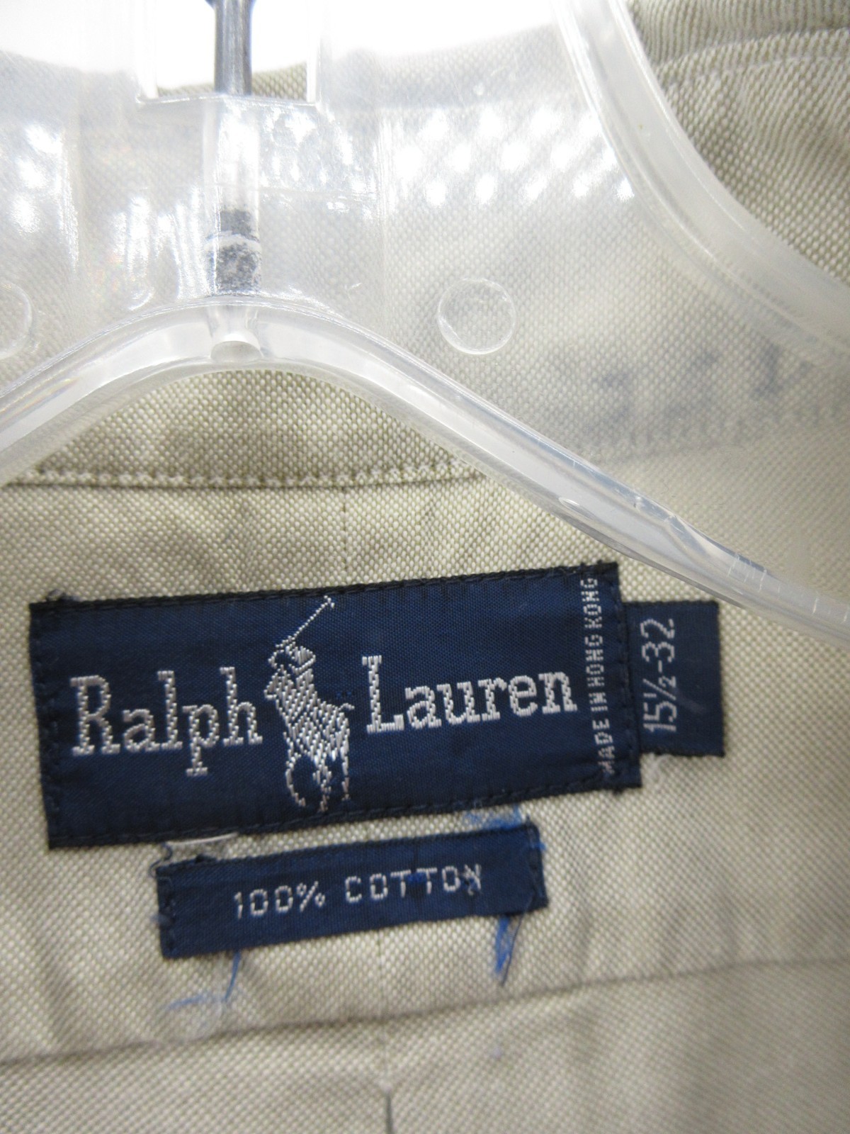 VINTAGE Ralph Lauren Shirt Men 15 1/2 Beige Oxford Cloth OCBD Flesh Pony Preppy