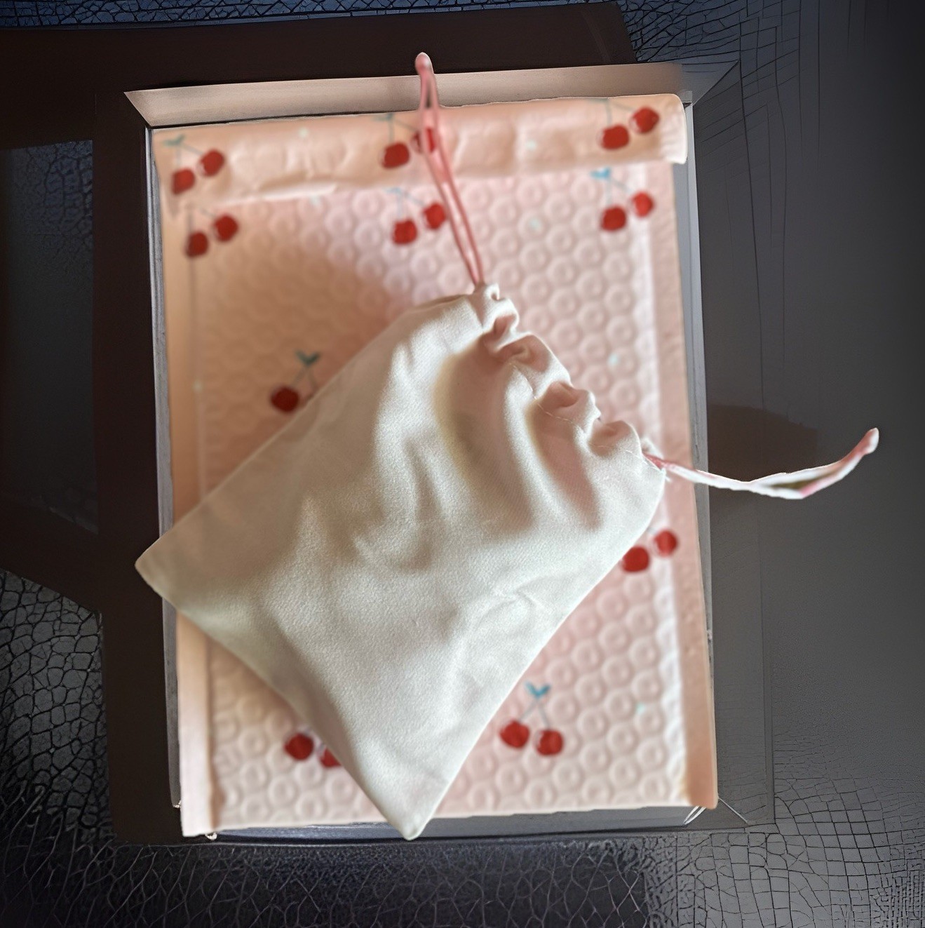 Mirrored Red Double Cherry Bag Charm | SILVER Keychain + Premium Velvet Dust Bag
