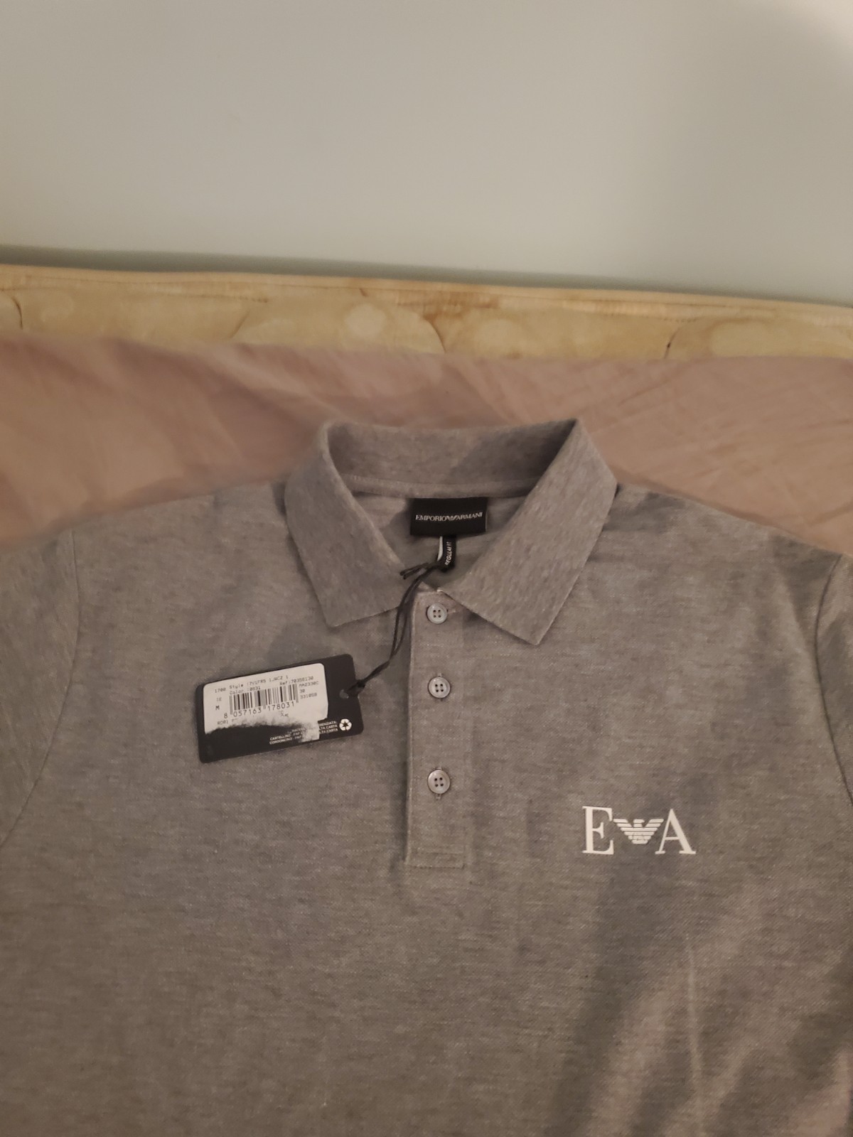Emporio Armani Mens Medium Gray Short Sleeve Polo