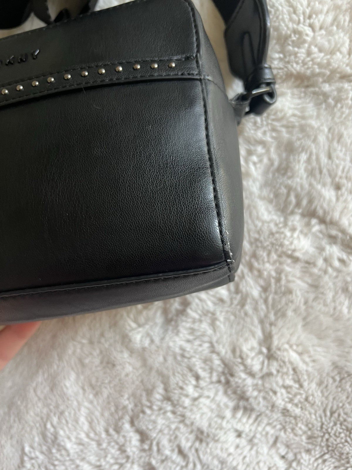 DKNY Black Crossbody Bag with Micro-Stud Detail