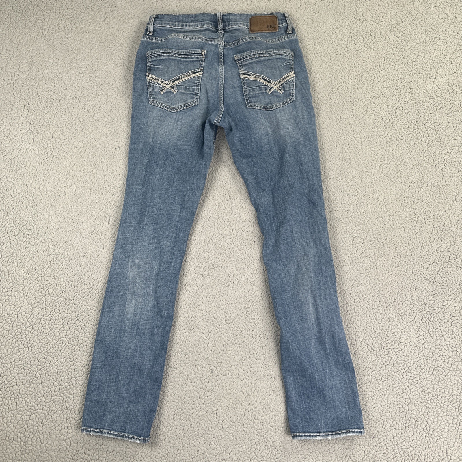 BKE Buckle Alec Slim Straight Jeans Men 32×32 Blue Stretch Whiskered Distressed