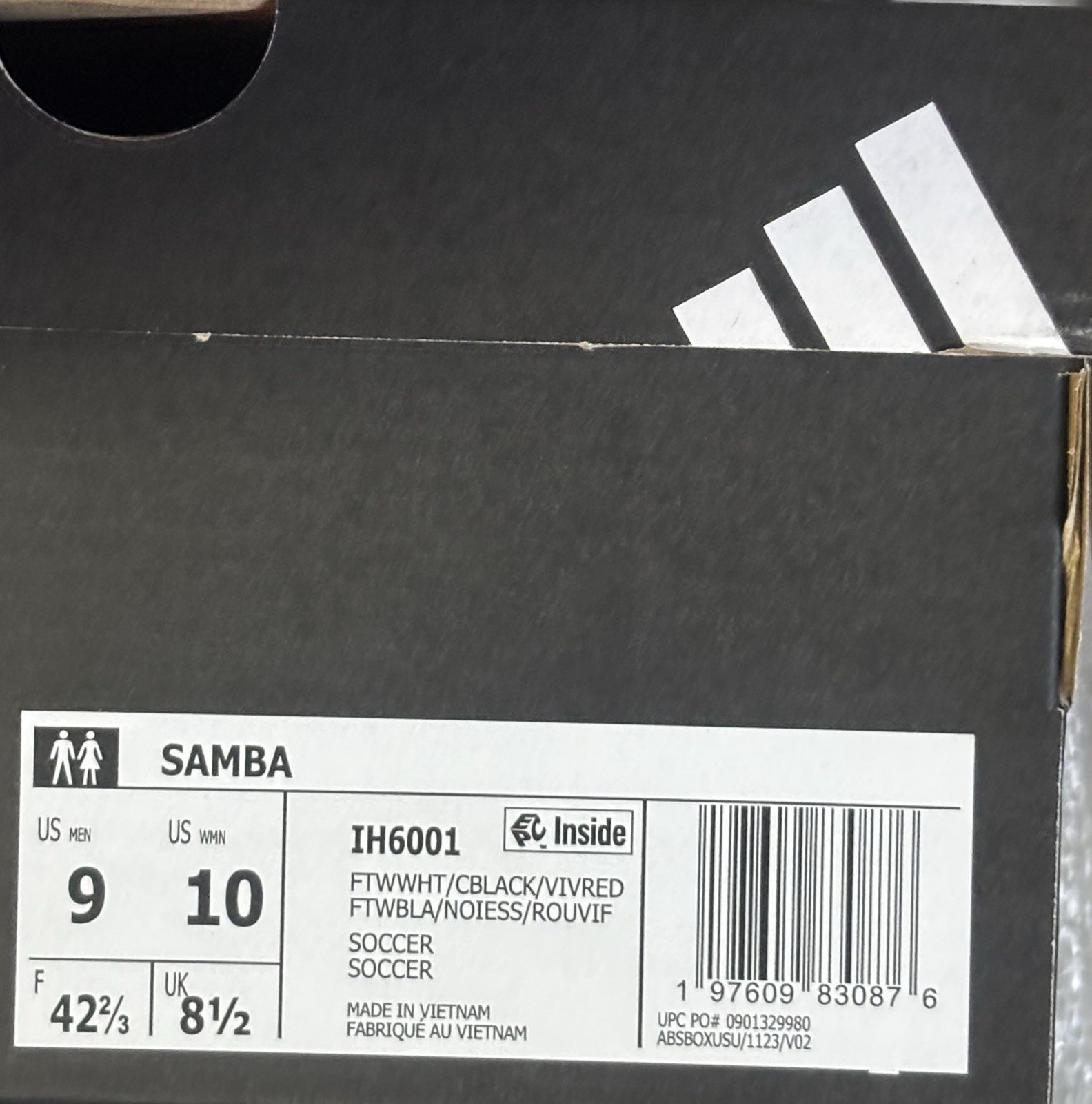 Size 9 – Adidas Samba Indoor Classic Cloud White Core Black Red Men IH6001 New