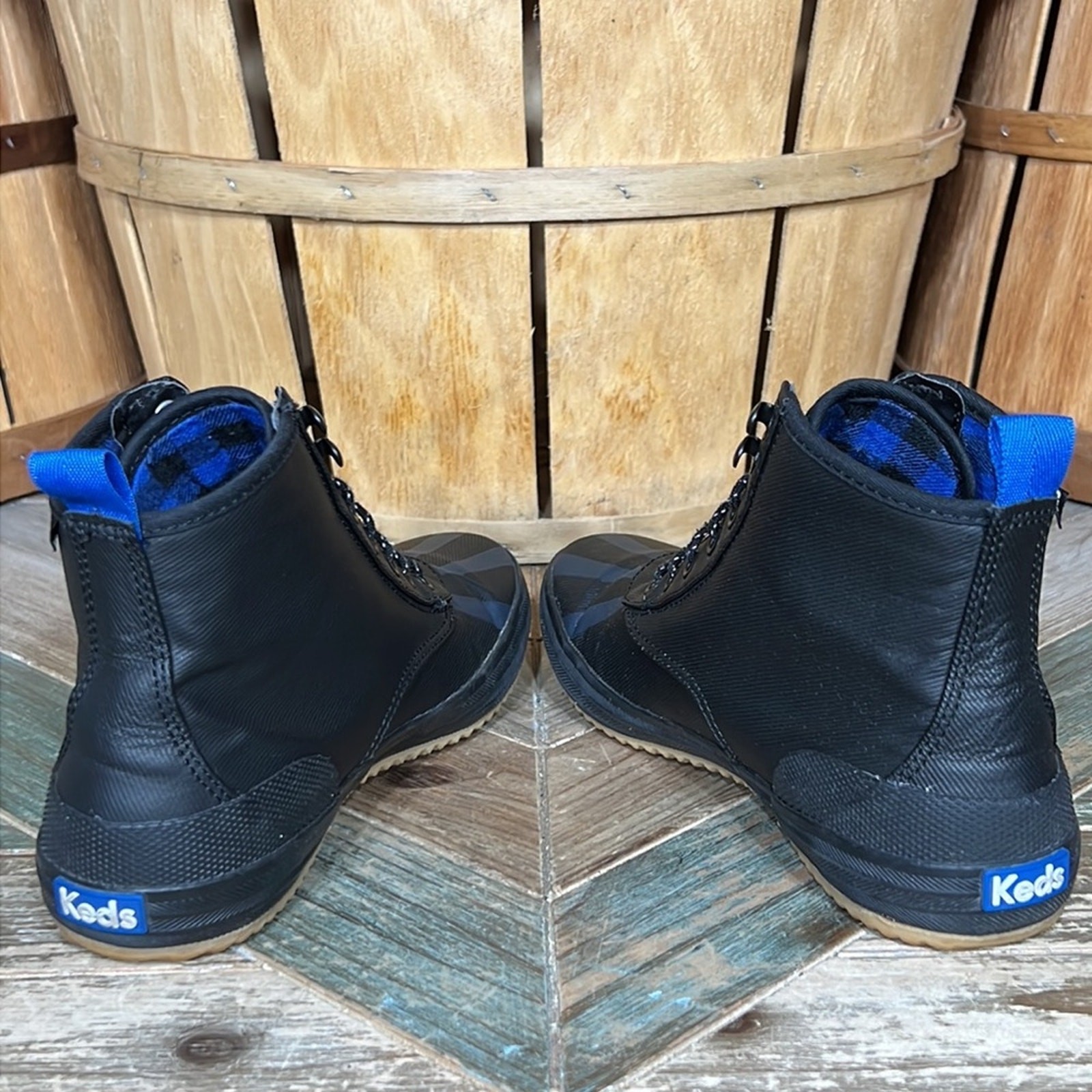 Keds Scout Splash Black Blue Water Resistant Twill Waxed Canvas Boots Womens 6