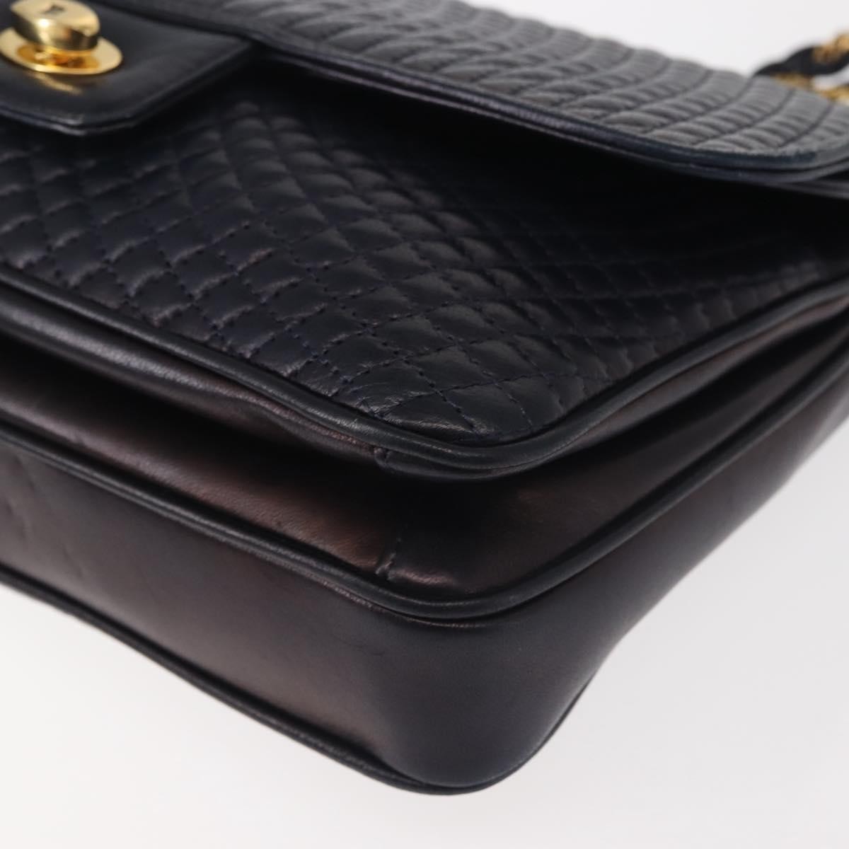 BALLY Chain Shoulder Bag Leather Navy Gold Auth 143089