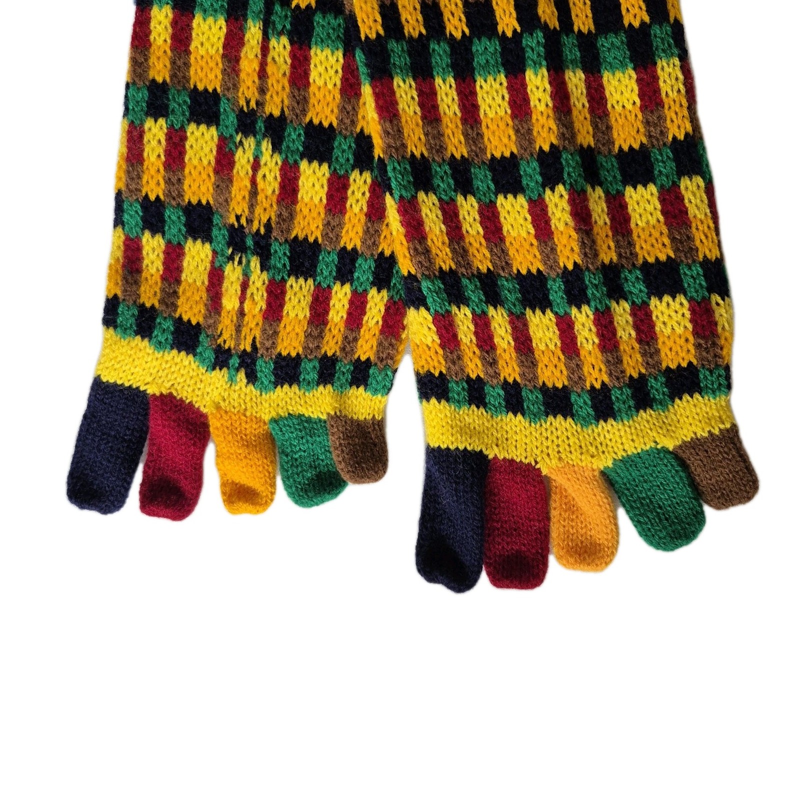 VTG 70s Acrylic Knit Knee High Toe Socks Multicolor Retro Ethnic NOS One Size
