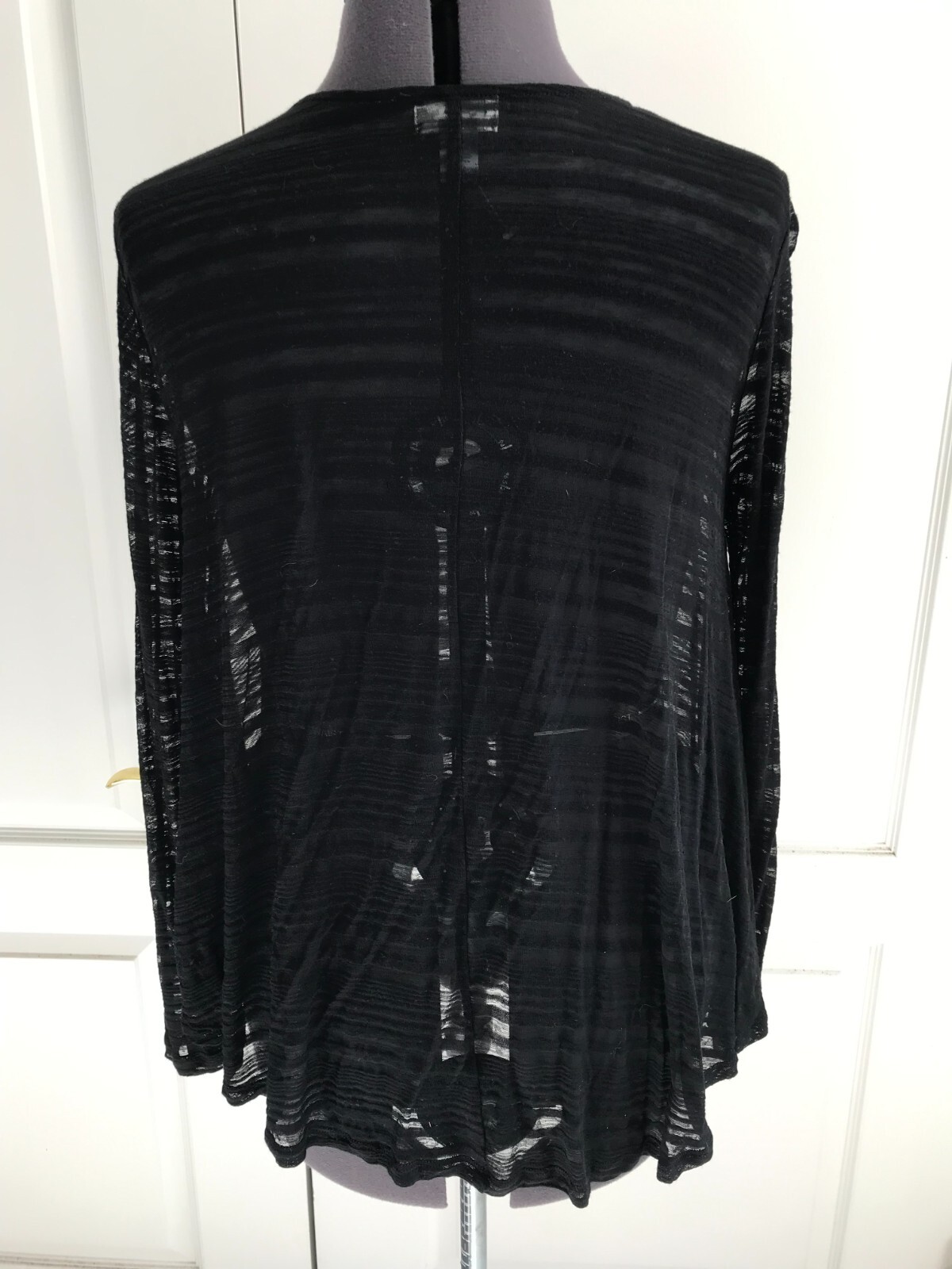 Old Navy Sheer/Semi-Sheer Black Striped Flared Top Long Sleeved, Size: Med Tall
