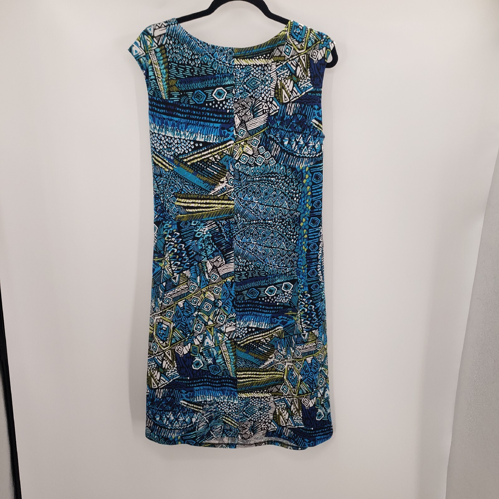 Kasper Sleeveless Sheath Dress Womens Size 16 Geometric Print Faux Wrap