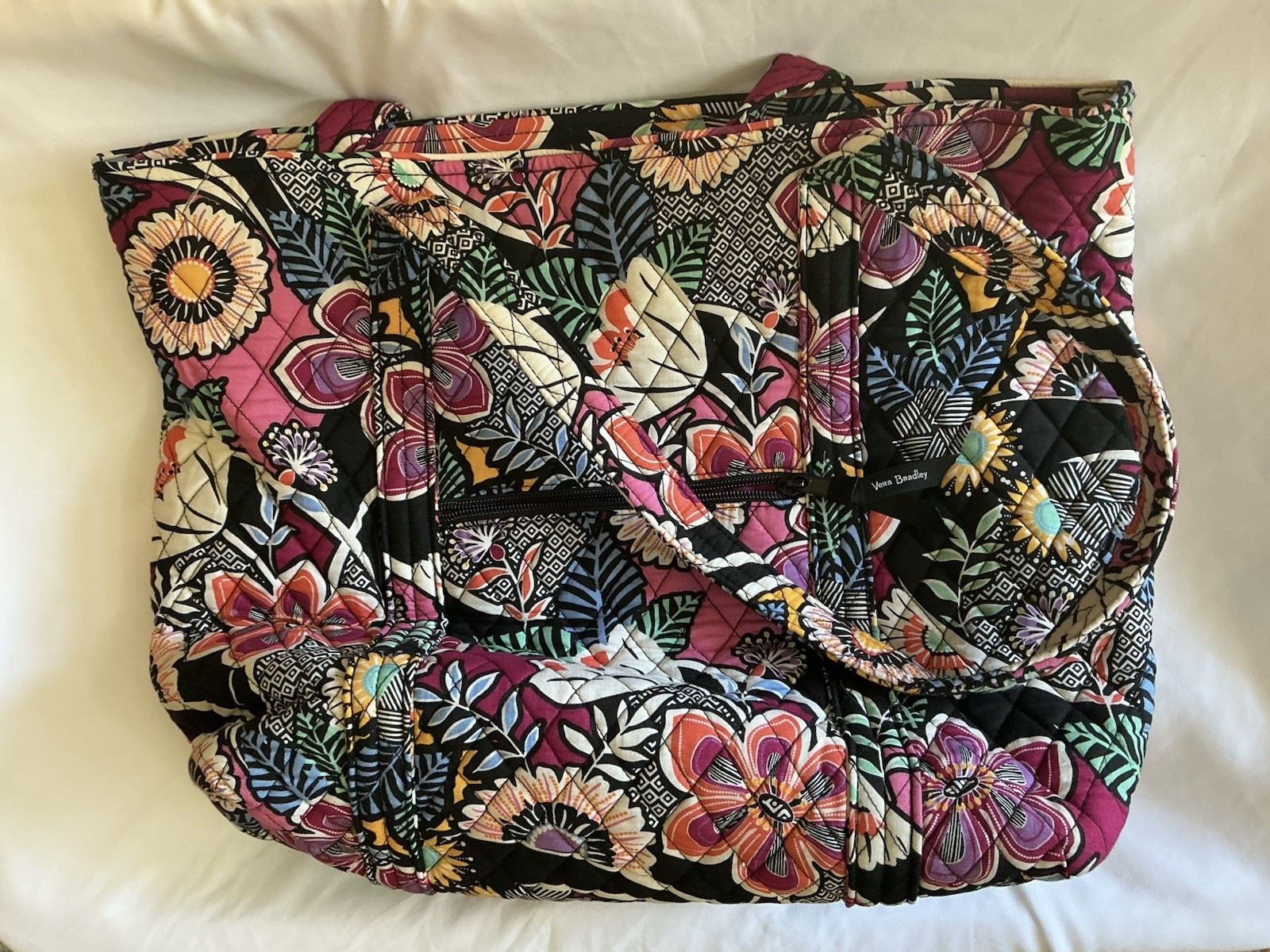 Vera Bradley Multicolor Floral Tote Bag, Quilted/Puffer, Zip, Double Handles