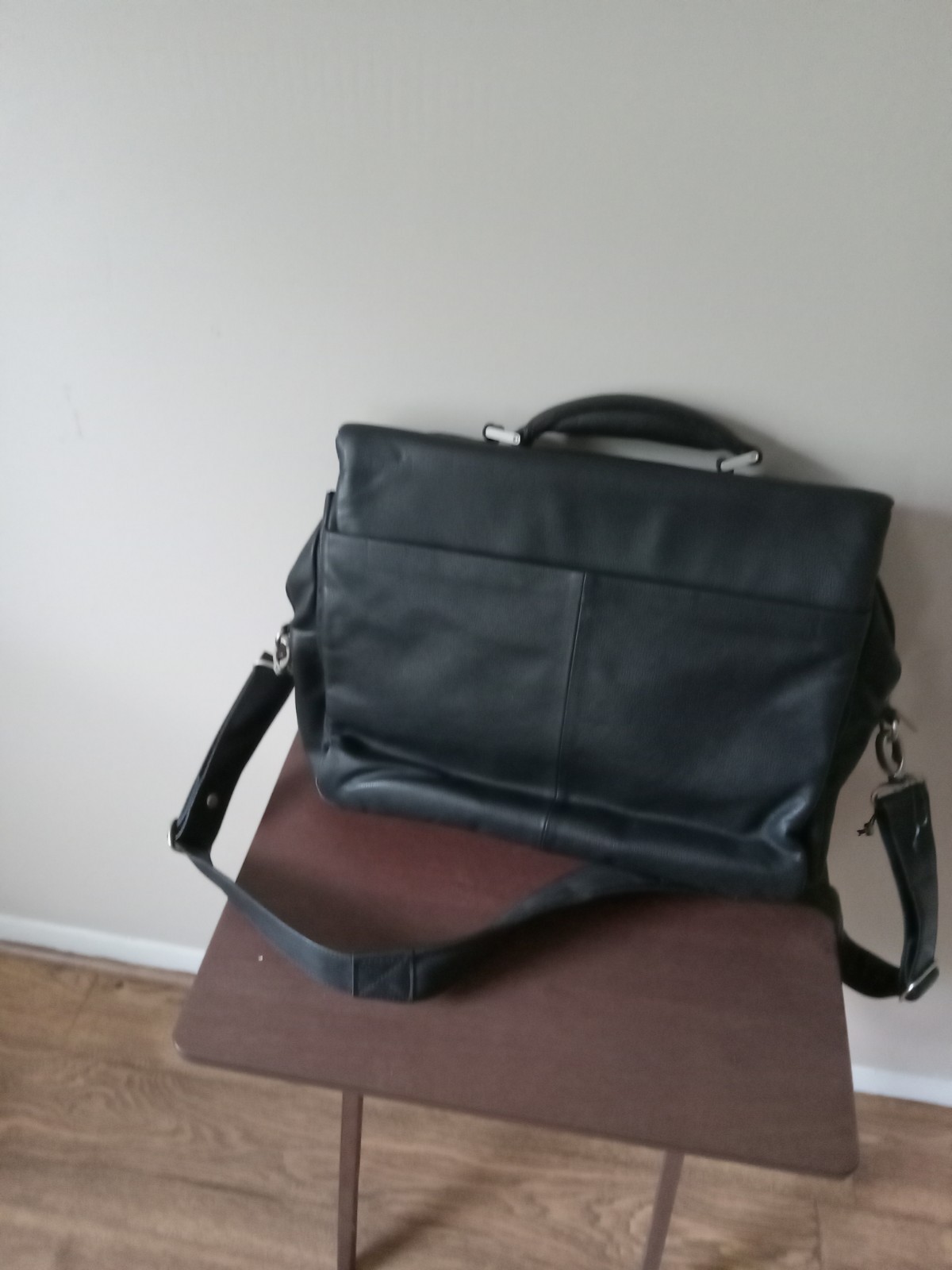 Murano Black Leather Portfolio Laptop Briefcase Shoulder Bag