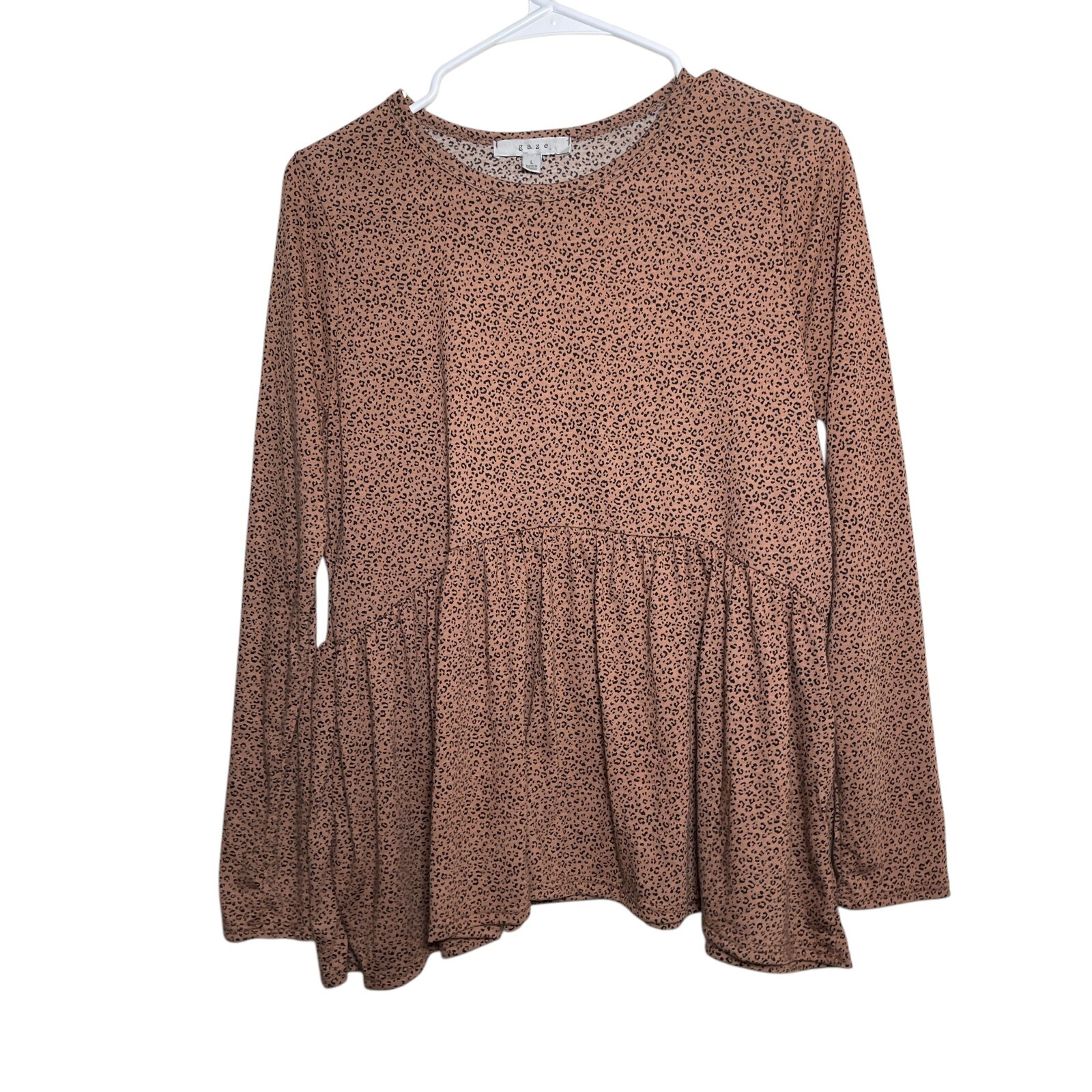 Gaze Blouse Women’s Large Cheetah Long Sleeve Crew Neck Casual Animal Shirt Top
