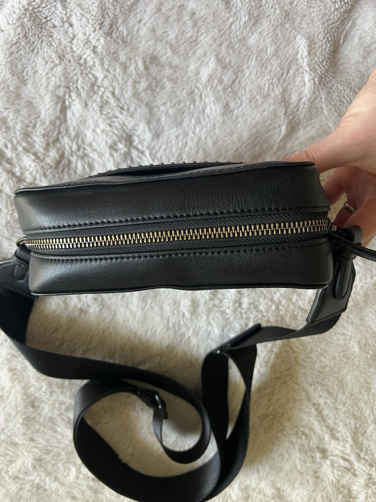 DKNY Black Crossbody Bag with Micro-Stud Detail