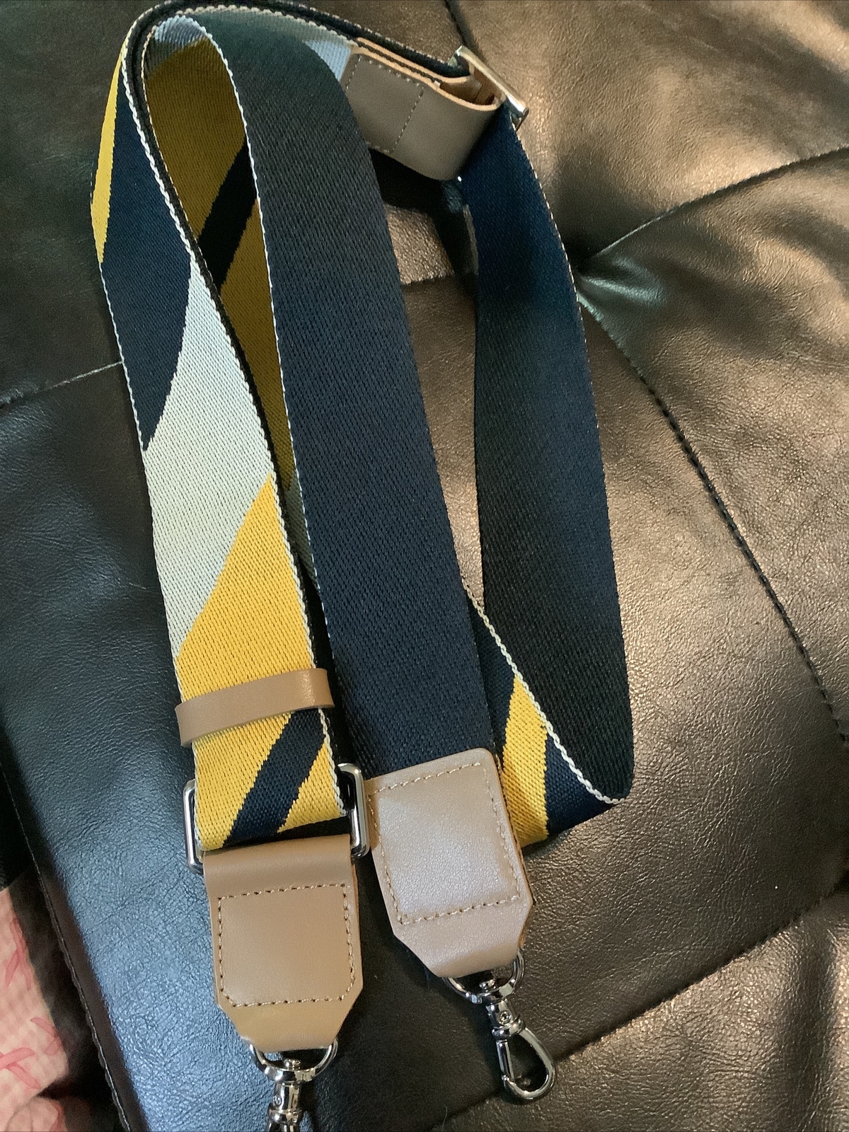 Multi Color Crossbody Strap Yellow-Gray-Black With Silver~ Up to 60”