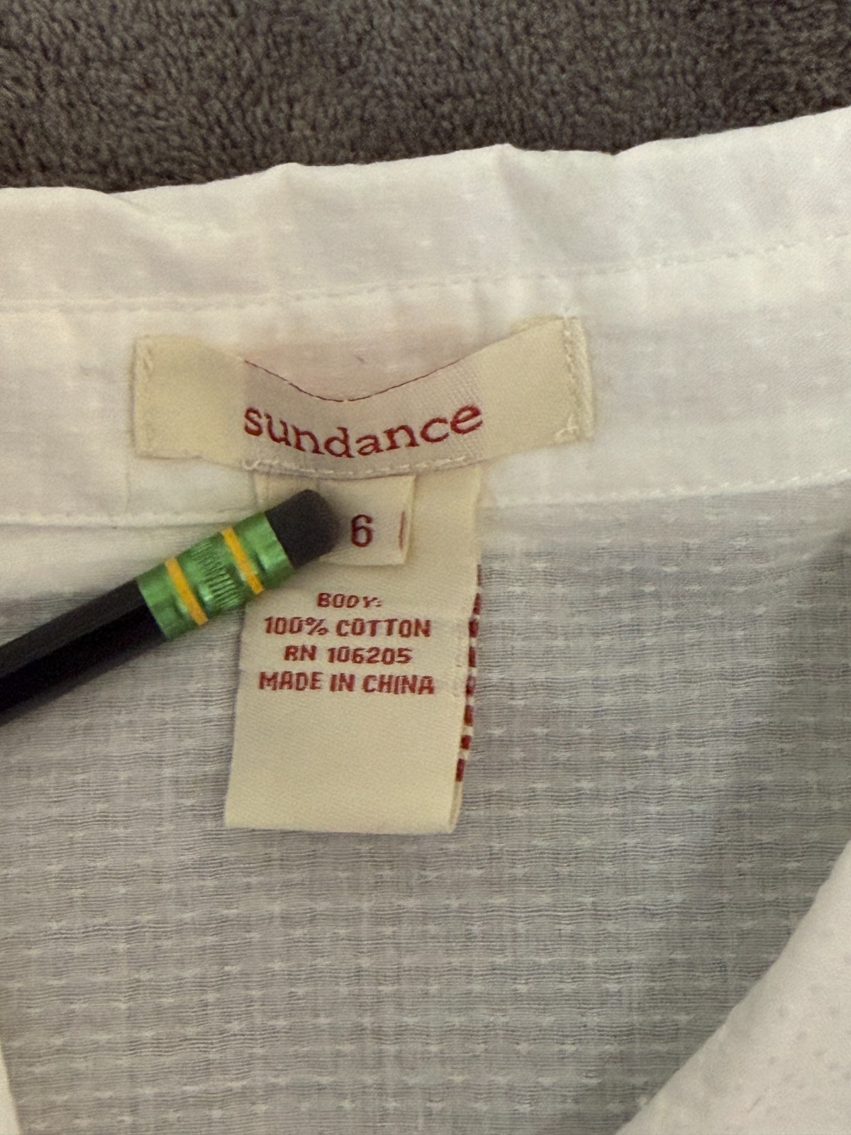 Sundance Blouse Womens 6 White Cotton Button Up Long Sleeve Pockets Semi Sheer