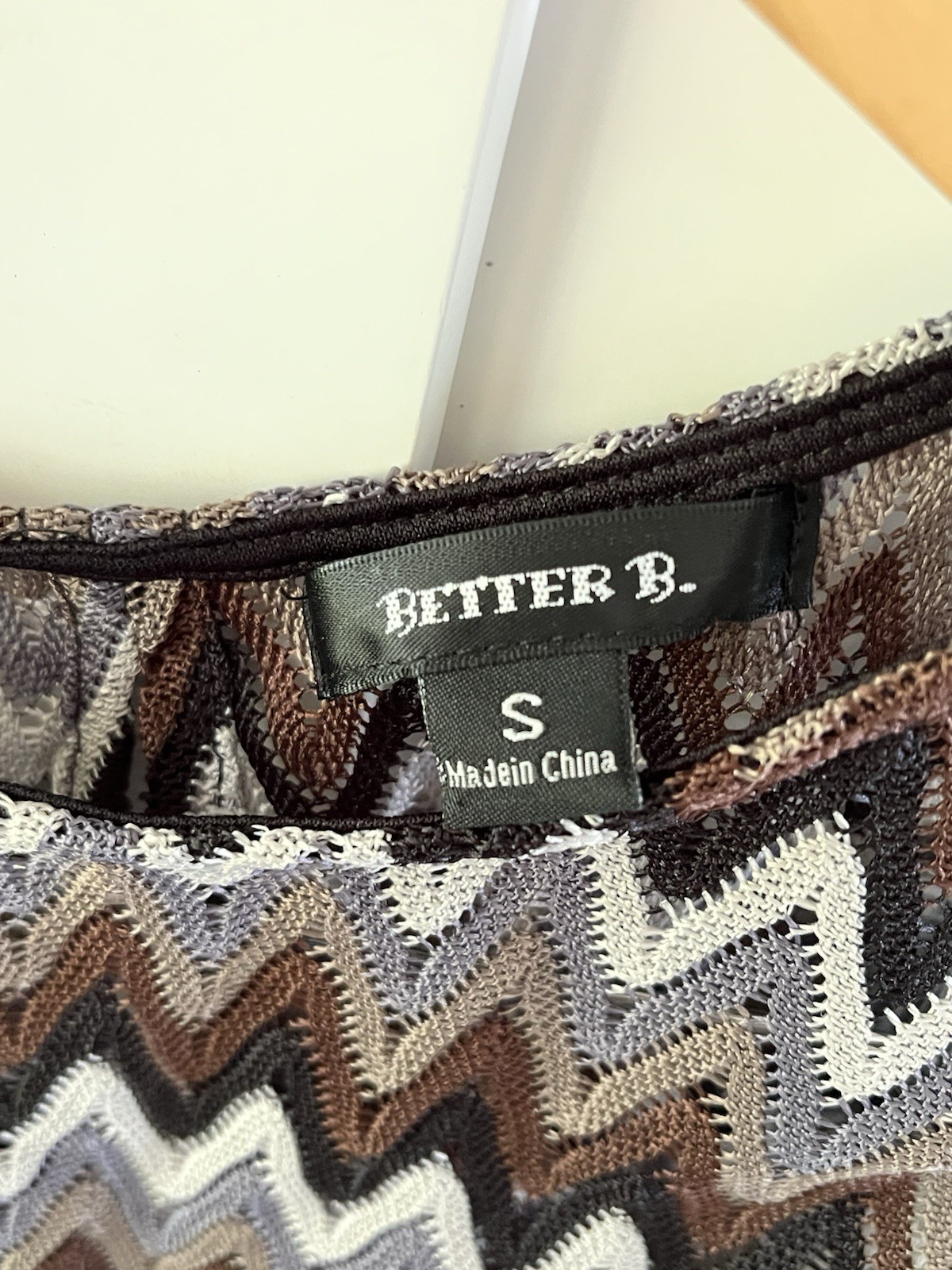 Better B Womens S Brown/Black/White/Gray Chevron Round Neck Knit Tank Zip Y2K