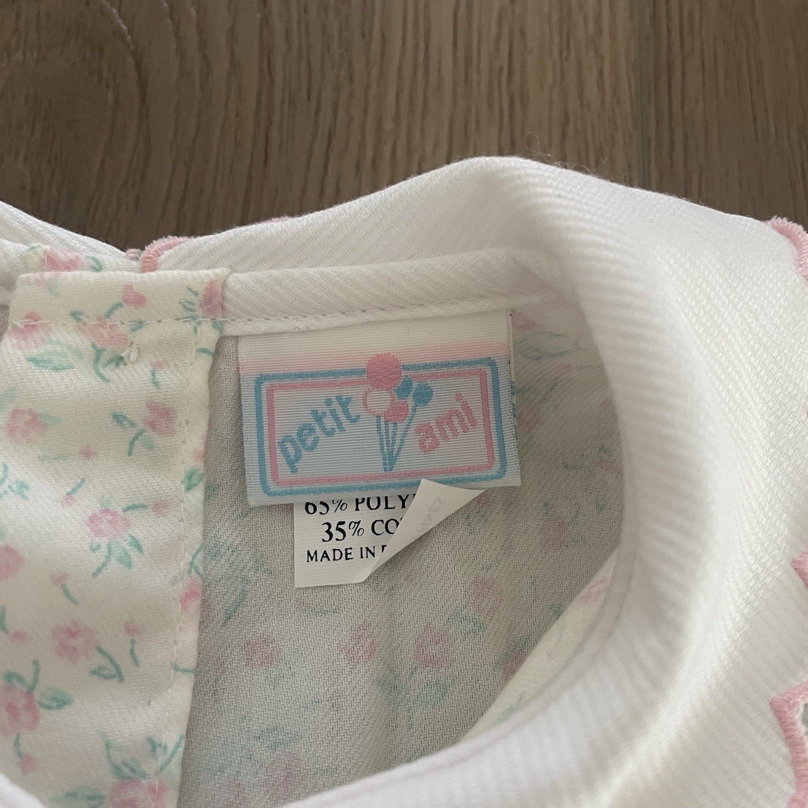 VTG)Petit Ami White Floral Pink Smocking Dress Baby Girl’s Size 18M