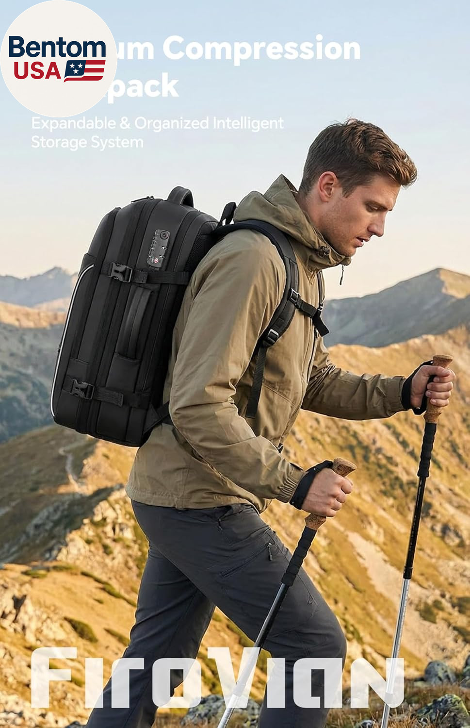 Vacuum Backpack Travel, 70L Expandable Carry on Backpack with Compression System