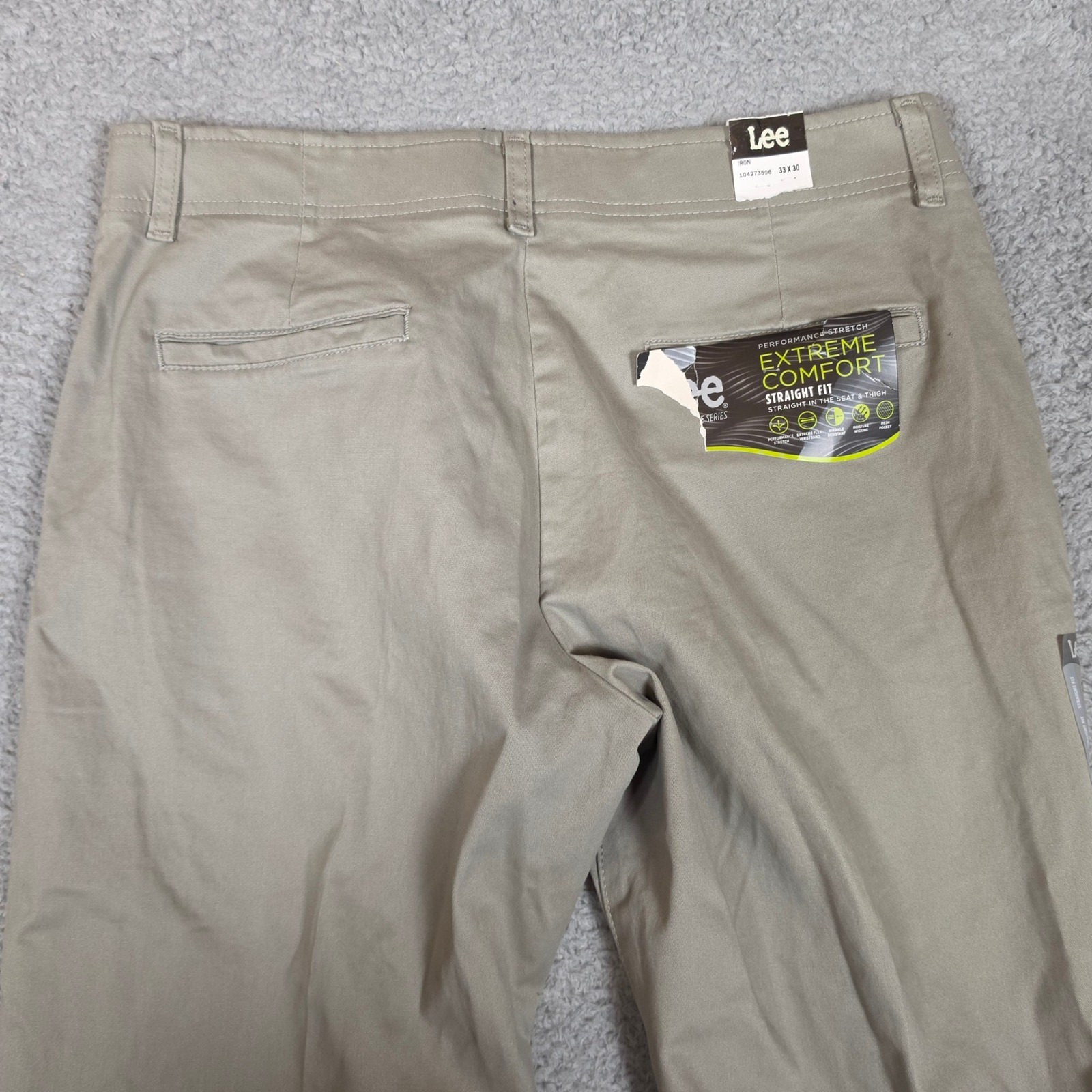 Lee Chino Pants Mens 33×30 Extreme Comfort Straight Fit Tan Stretch Office NEW