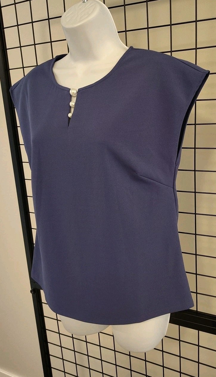 Melloday Blouse Woman’s Size Medium Stretch Purple Blueish Cap Sleeve Pullover