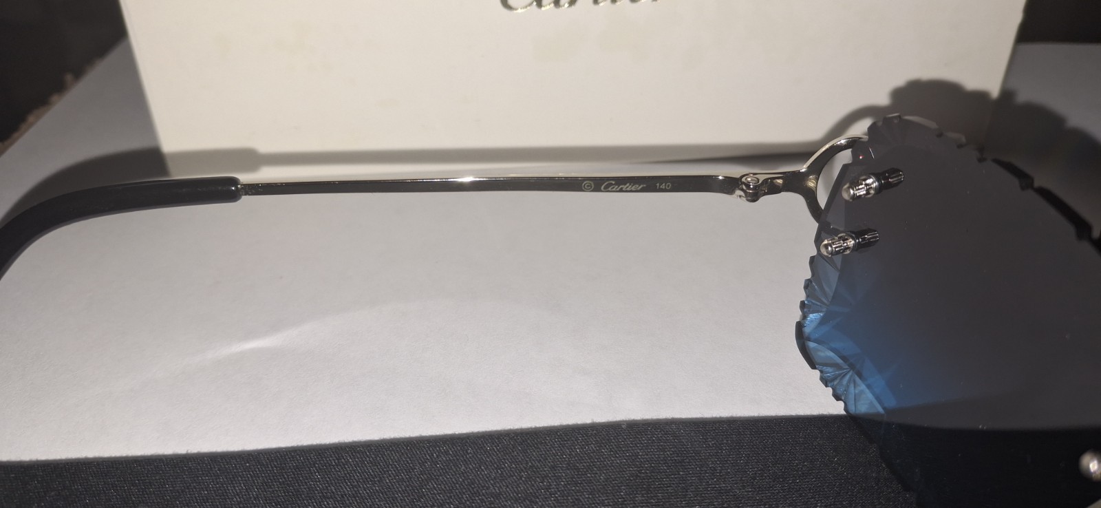 Cartier Rimless Big C Sunglasses Gradient Black & Blue Lenses Silver Frame