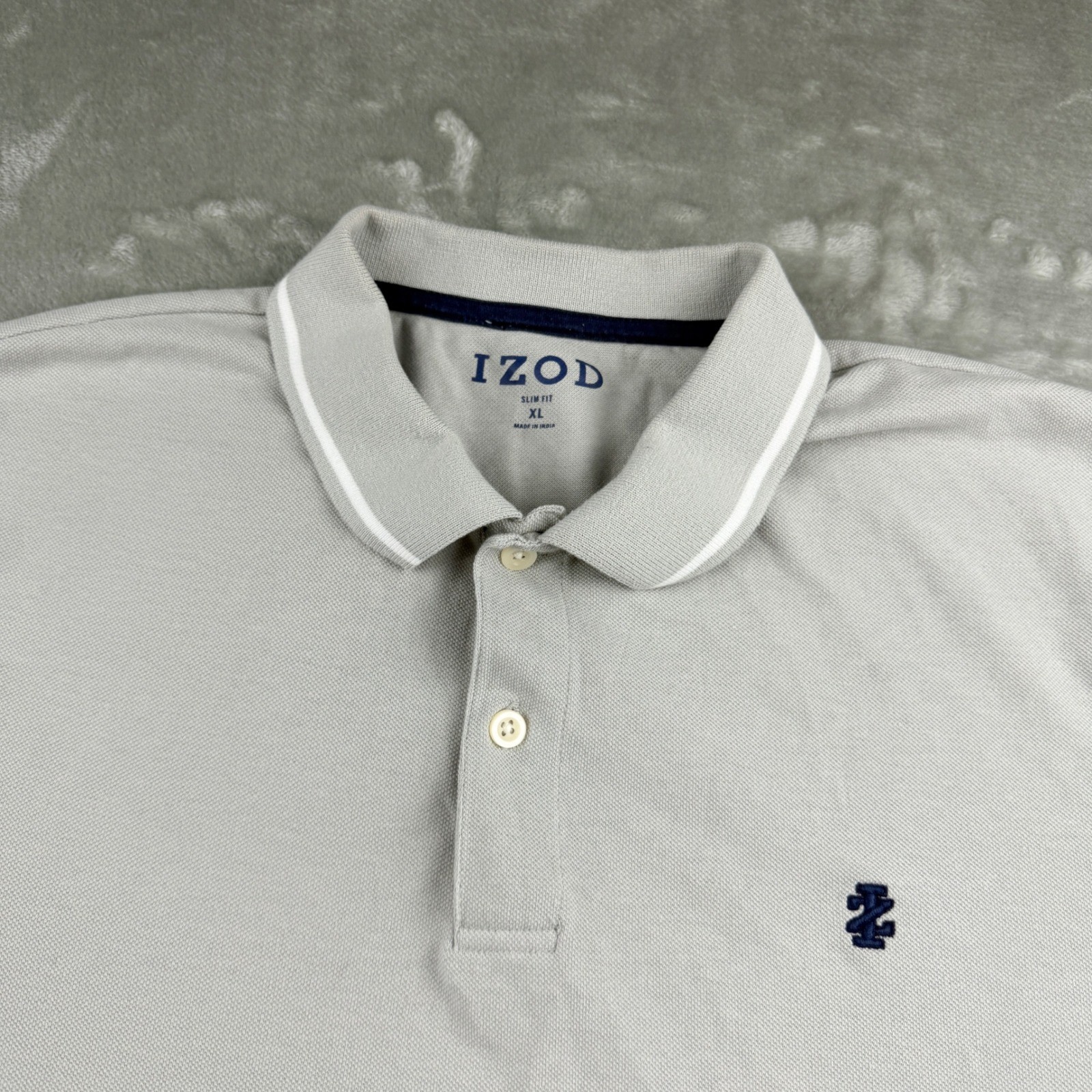 IZOD Men’s Slim Fit Polo Shirt Gray XL Short Sleeve Cotton Blend Tipped Collar