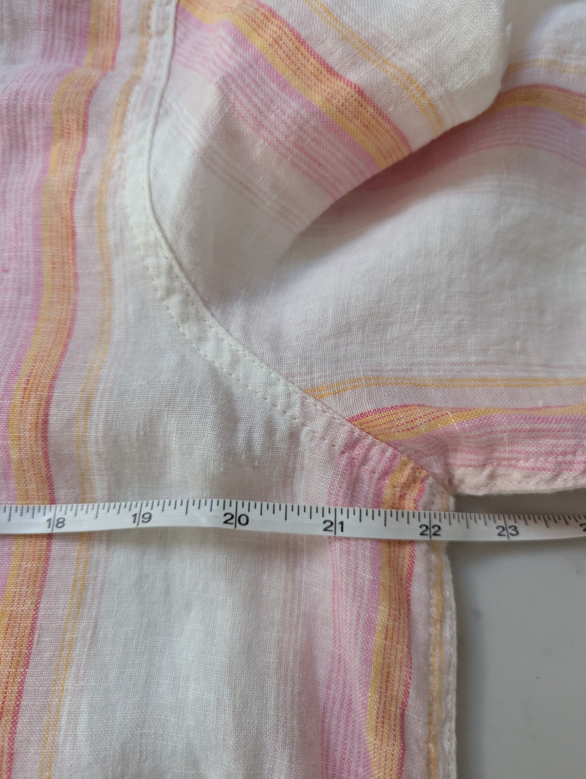 M&S Women’s Striped Blouse 100% Linen Pink White Size 16 Lagenlook Short Sleeved