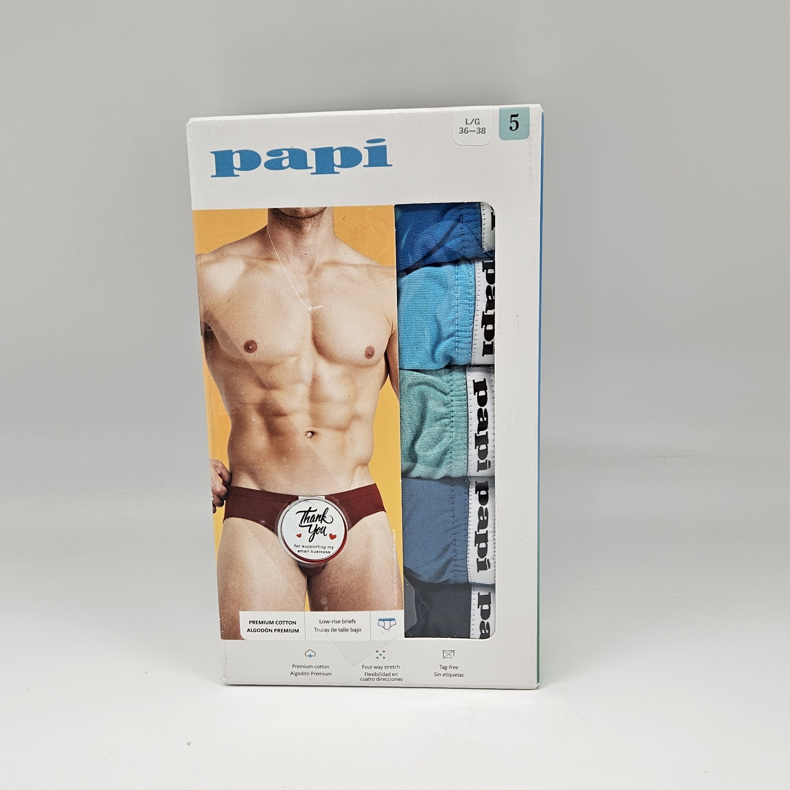 5 Pack PAPI Men’s M L XL 100% Cotton Low Rise Briefs Logo Assorted Colors