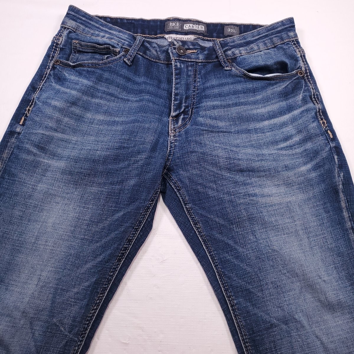 Buckle BKE Carter 32L Mens Jeans Blue 32×33 Straight Leg Stretch Designer Denim