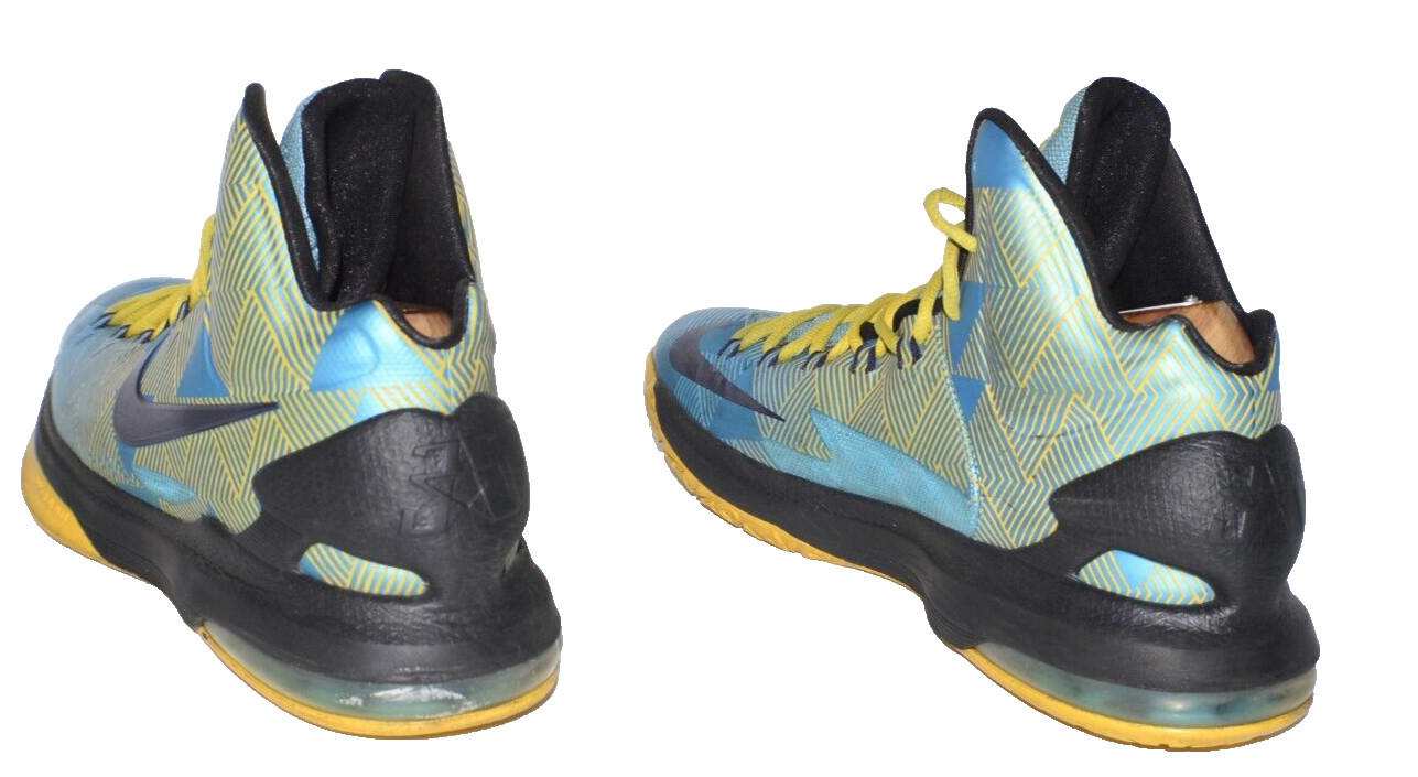 Nike MID-TOP Basketball Sneakers size 10 1/2 Iridescent Aqua &Yellow 5999294-477