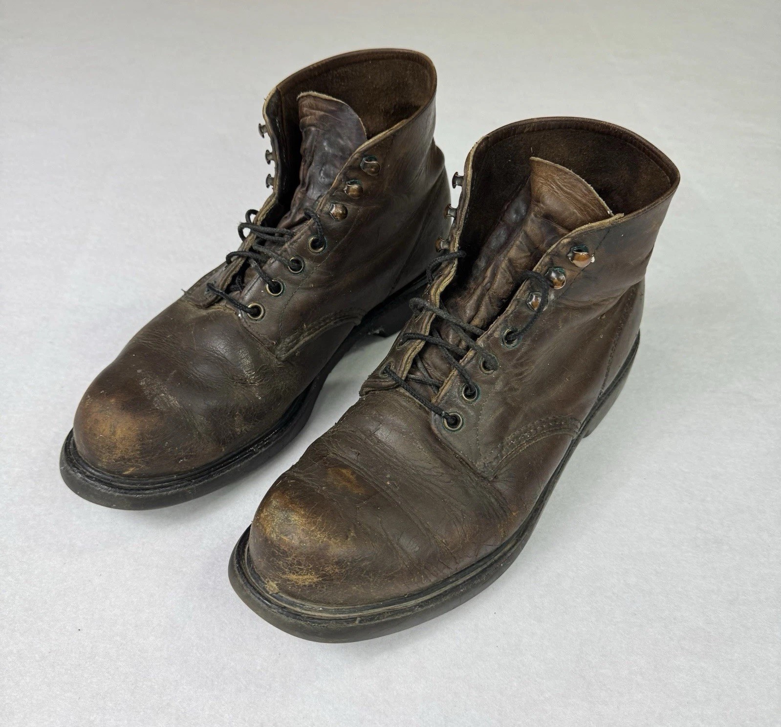 Vintage Red Wing 583 Brown Leather Work Boots USA Made Size 10 Distressed Patina