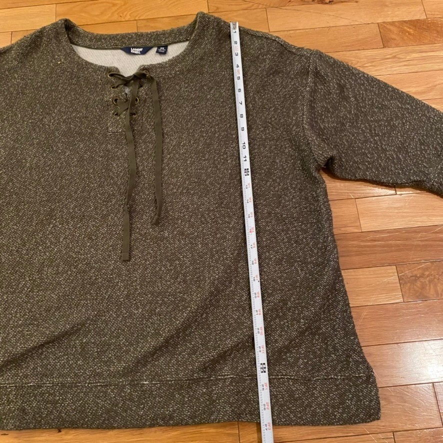 Lands End Women’s 2X Olive Green Marled Lace Up Pullover Sweatshirt