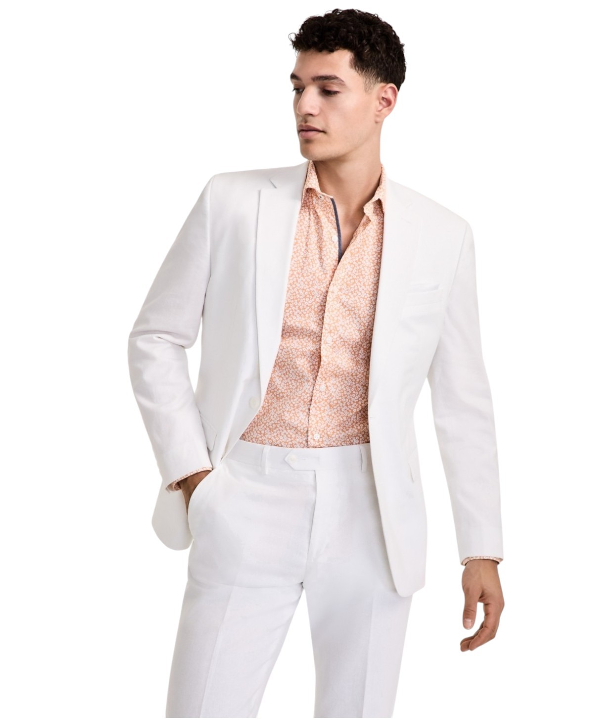 Bar Iii Mens Slim fit Summer Linen Suit Jacket Blazer 44 R White Sport Coat