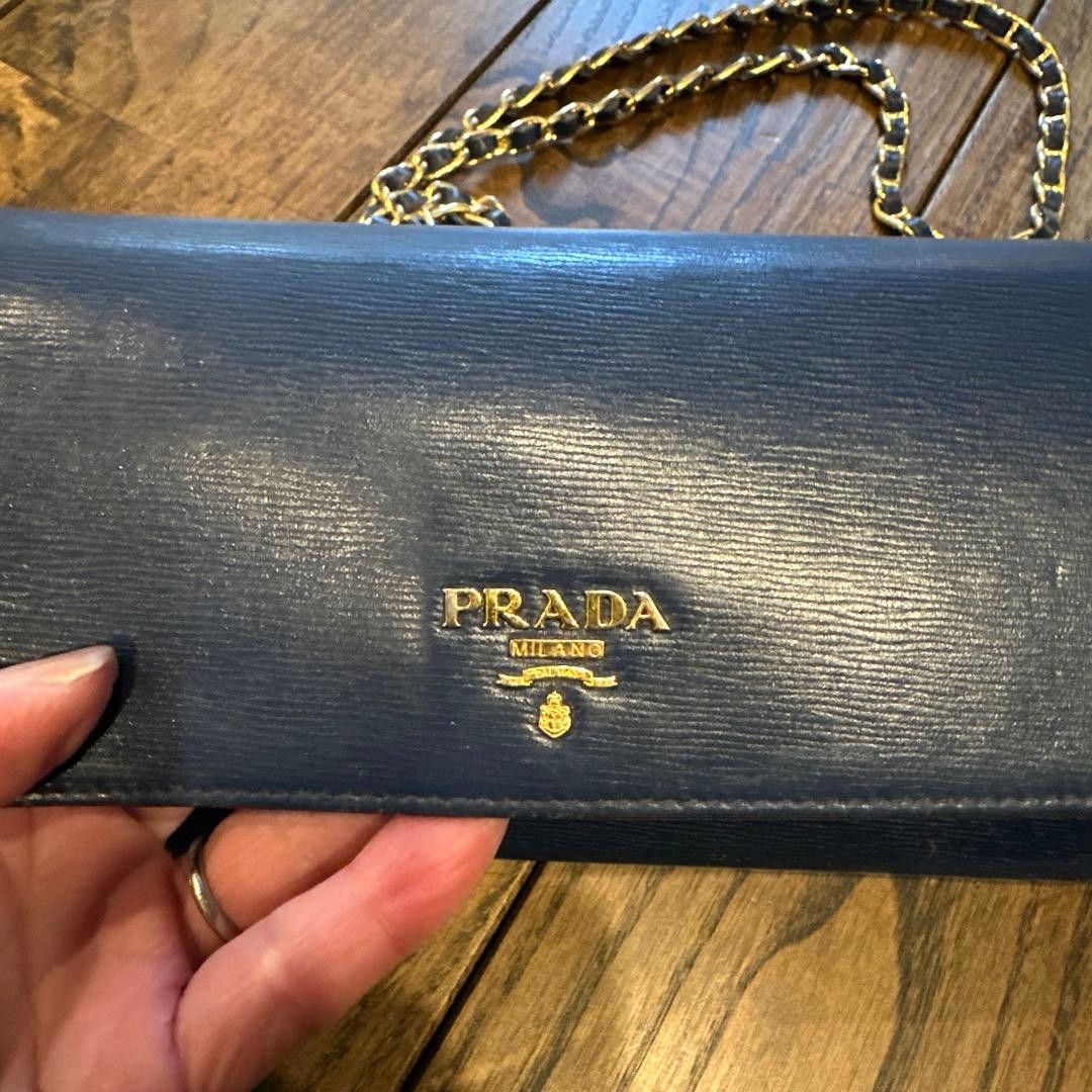 Prada Saffiano Leather Chain Wallet Gold Shoulder Bag 21cm 8.3in W 10cm 3.9in H