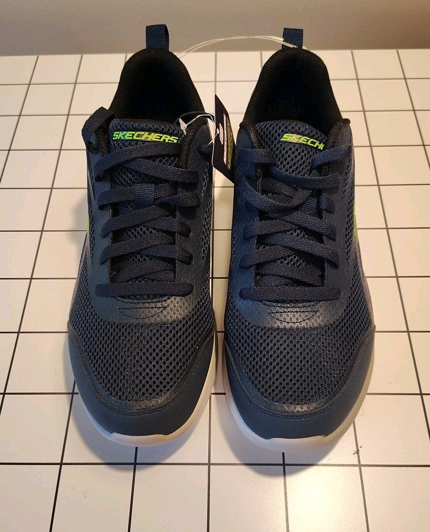 Skechers Mens Memory Foam Sneakers Size 9 Contours Foot Navy Blue Mesh Lace Up