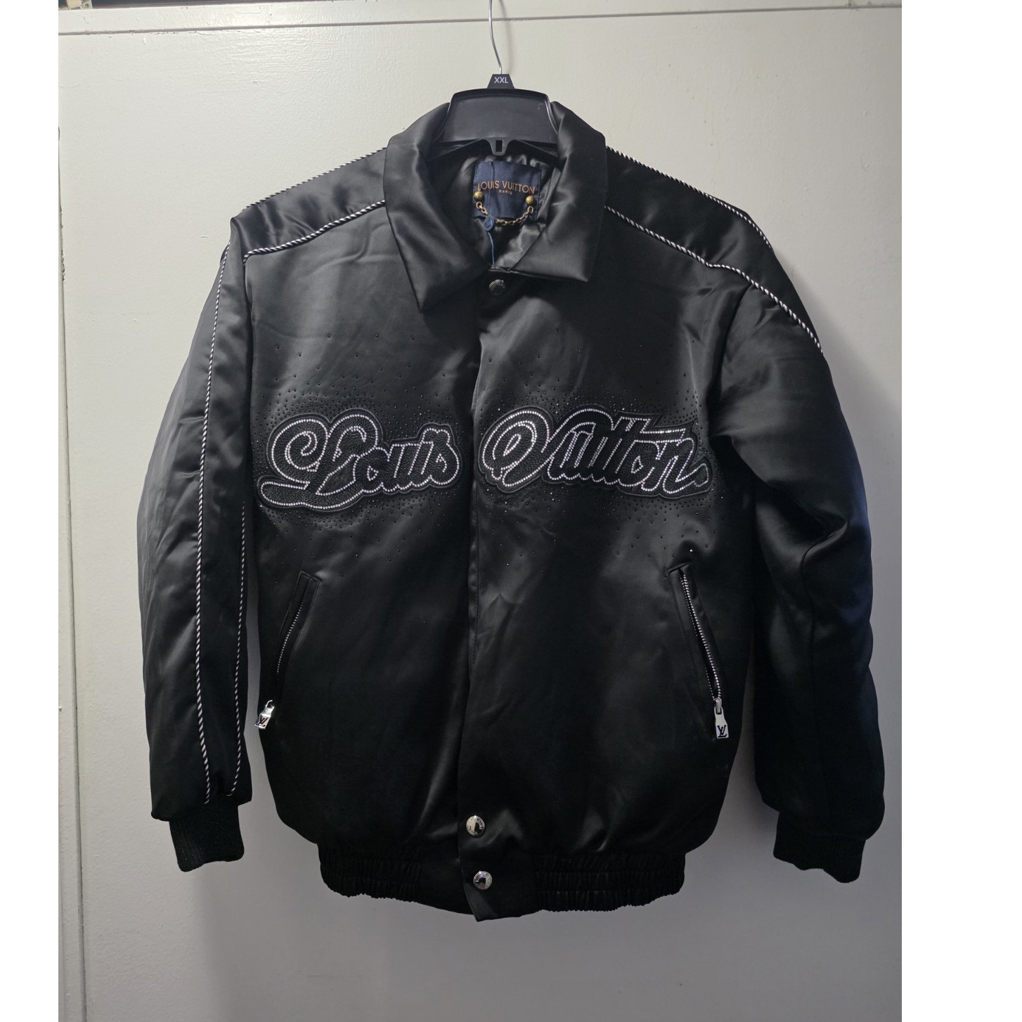Louis Vuitton Embroidered Logo Studded Bomber Jacket Black XL Men